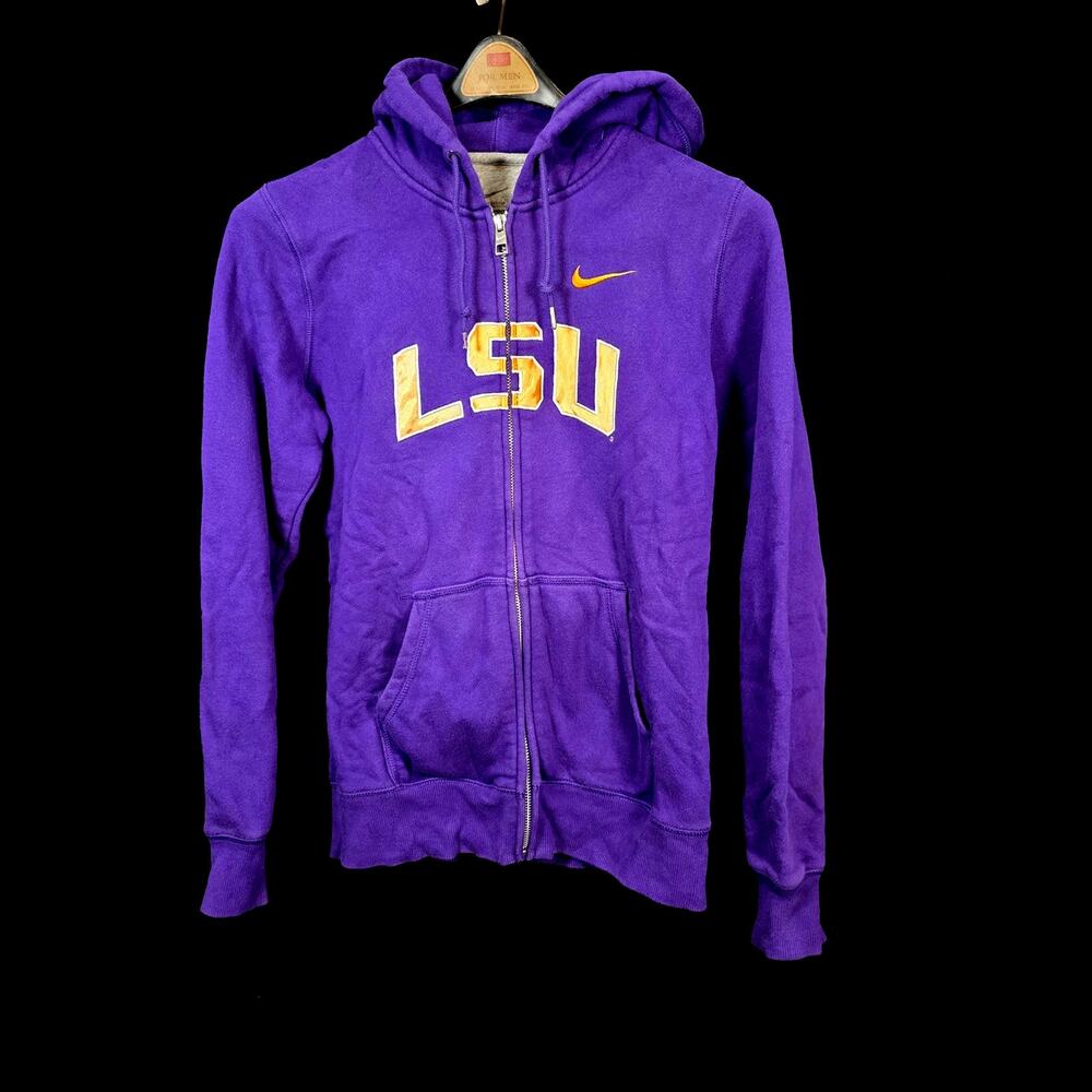 Nike LSU Tigers Purple Zip-up Hooded Jacket Adult M large Gold Spellout "LSU"